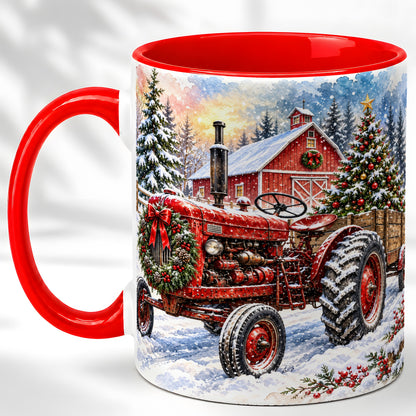 Christmas Tractor Coffee Mug, Snowy Farm Mug, Ceramic Cup