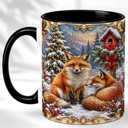#pl[11oz|Black] Christmas Fox Coffee Mug, Snowy Woodland Fox Mug, Ceramic Cup