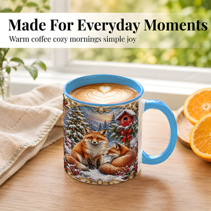 #pl[11oz|Blue] Christmas Fox Coffee Mug, Snowy Woodland Fox Mug, Ceramic Cup