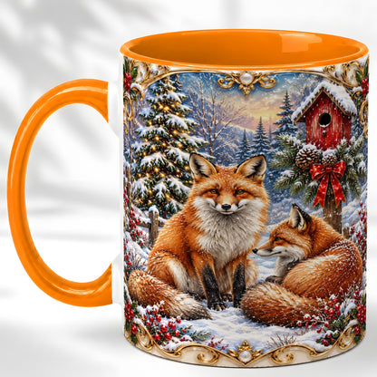 #pl[11oz|Orange] Christmas Fox Coffee Mug, Snowy Woodland Fox Mug, Ceramic Cup