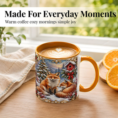 #pl[11oz|Orange] Christmas Fox Coffee Mug, Snowy Woodland Fox Mug, Ceramic Cup