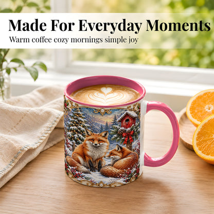 #pl[11oz|Pink] Christmas Fox Coffee Mug, Snowy Woodland Fox Mug, Ceramic Cup