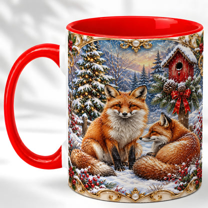 Christmas Fox Coffee Mug, Snowy Woodland Fox Mug, Ceramic Cup