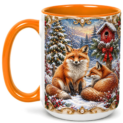 #pl[15oz|Orange] Christmas Fox Coffee Mug, Snowy Woodland Fox Mug, Ceramic Cup