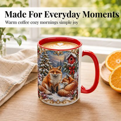 #pl[15oz|Red] Christmas Fox Coffee Mug, Snowy Woodland Fox Mug, Ceramic Cup