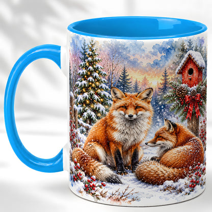 #pl[11oz|Blue] Watercolor Christmas Fox Coffee Mug, Woodland Fox Mug, Ceramic Cup