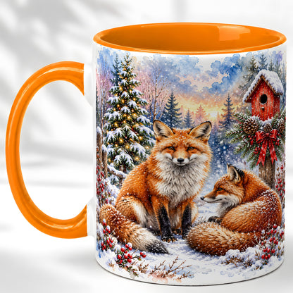 #pl[11oz|Orange] Watercolor Christmas Fox Coffee Mug, Woodland Fox Mug, Ceramic Cup
