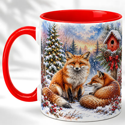 Watercolor Christmas Fox Coffee Mug, Woodland Fox Mug, Ceramic Cup