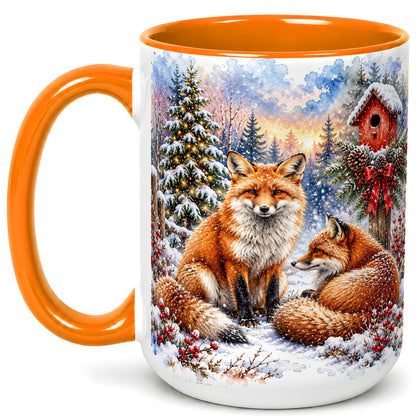 #pl[15oz|Orange] Watercolor Christmas Fox Coffee Mug, Woodland Fox Mug, Ceramic Cup