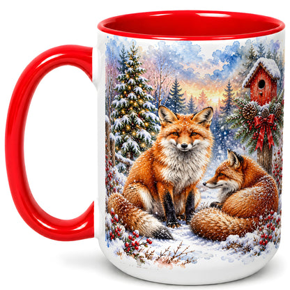 #pl[15oz|Red] Watercolor Christmas Fox Coffee Mug, Woodland Fox Mug, Ceramic Cup