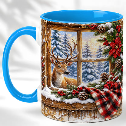 #pl[11oz|Blue] Winter Deer Coffee Mug, Christmas Deer Mug, Ceramic Cup