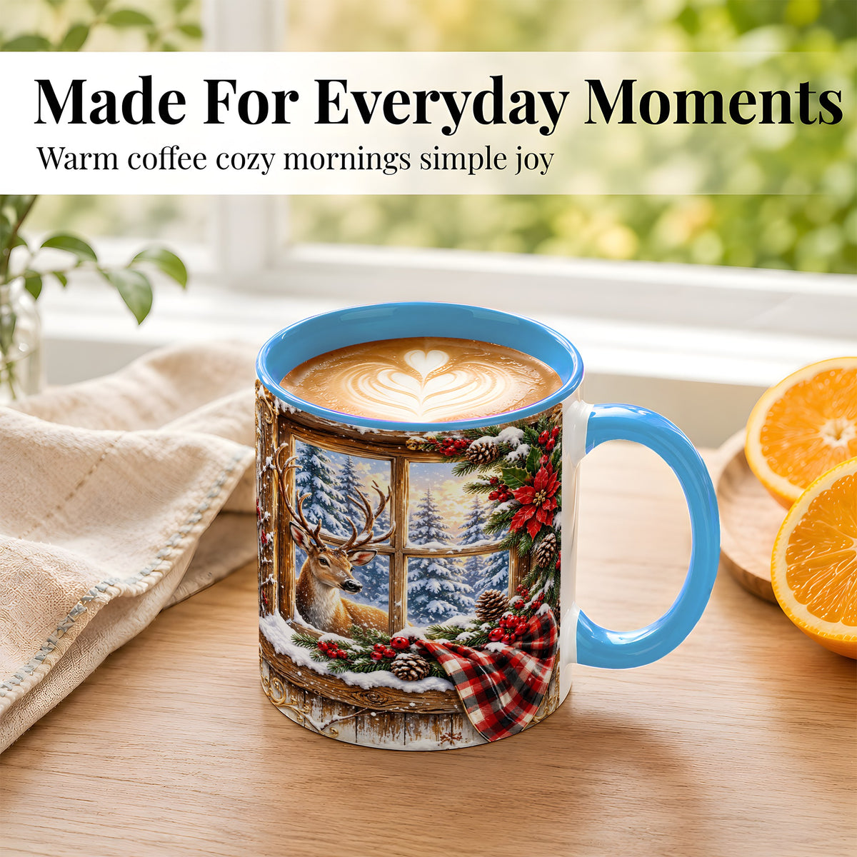 #pl[11oz|Blue] Winter Deer Coffee Mug, Christmas Deer Mug, Ceramic Cup