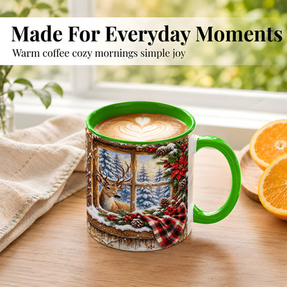 #pl[11oz|Green] Winter Deer Coffee Mug, Christmas Deer Mug, Ceramic Cup