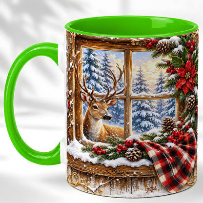 #pl[11oz|Green] Winter Deer Coffee Mug, Christmas Deer Mug, Ceramic Cup