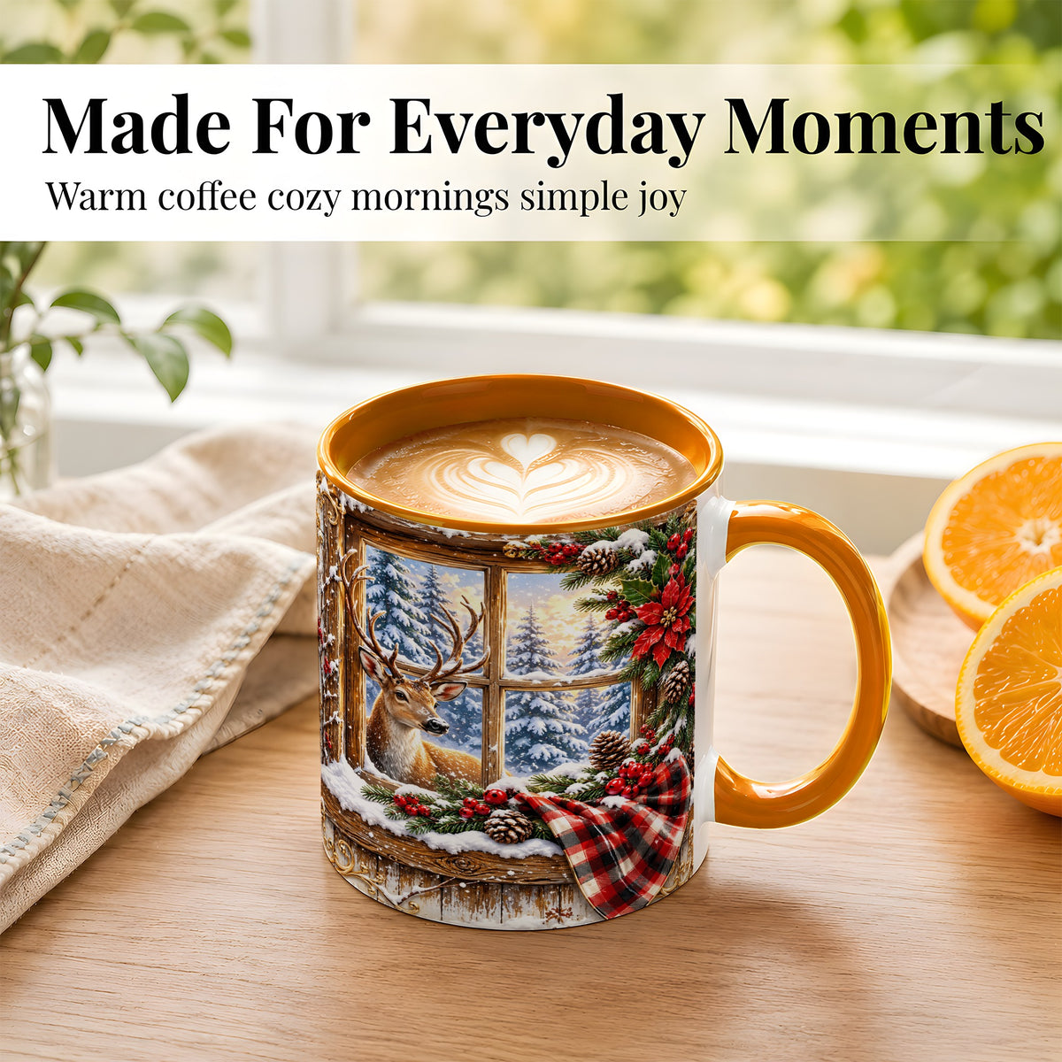 #pl[11oz|Orange] Winter Deer Coffee Mug, Christmas Deer Mug, Ceramic Cup