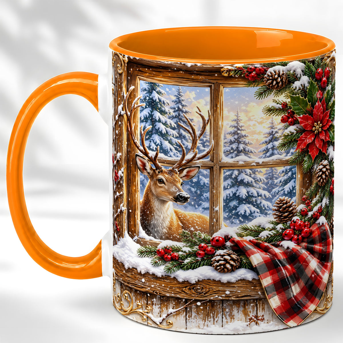 #pl[11oz|Orange] Winter Deer Coffee Mug, Christmas Deer Mug, Ceramic Cup
