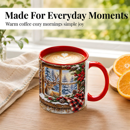 #pl[11oz|Red] Winter Deer Coffee Mug, Christmas Deer Mug, Ceramic Cup