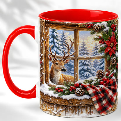 Winter Deer Coffee Mug, Christmas Deer Mug, Ceramic Cup