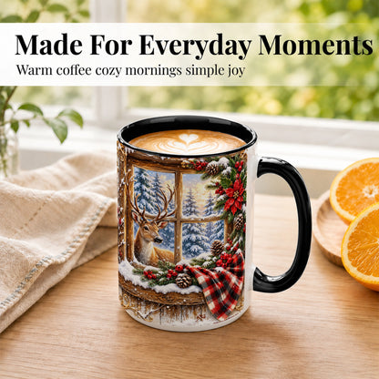 #pl[15oz|Black] Winter Deer Coffee Mug, Christmas Deer Mug, Ceramic Cup