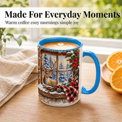 #pl[15oz|Blue] Winter Deer Coffee Mug, Christmas Deer Mug, Ceramic Cup