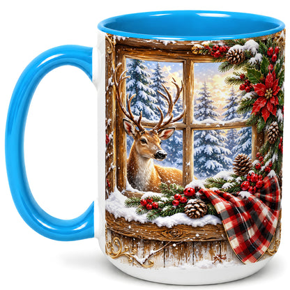 #pl[15oz|Blue] Winter Deer Coffee Mug, Christmas Deer Mug, Ceramic Cup