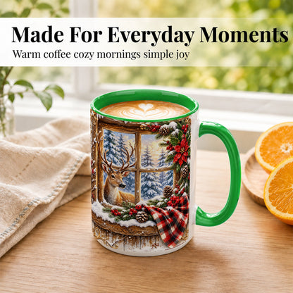 #pl[15oz|Green] Winter Deer Coffee Mug, Christmas Deer Mug, Ceramic Cup