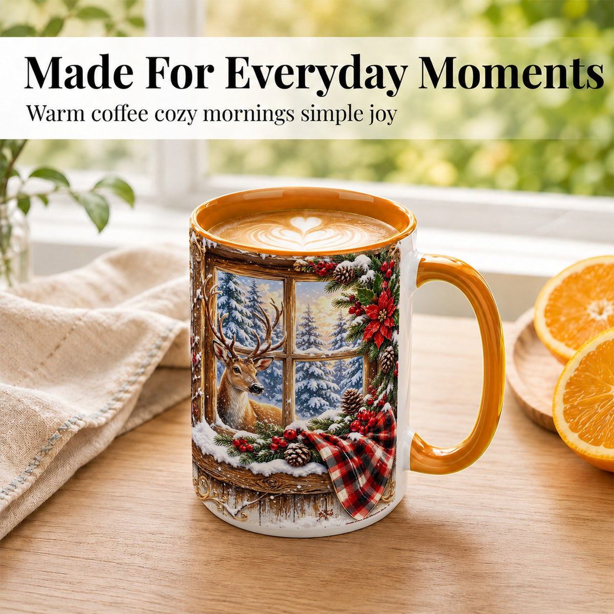 #pl[15oz|Orange] Winter Deer Coffee Mug, Christmas Deer Mug, Ceramic Cup