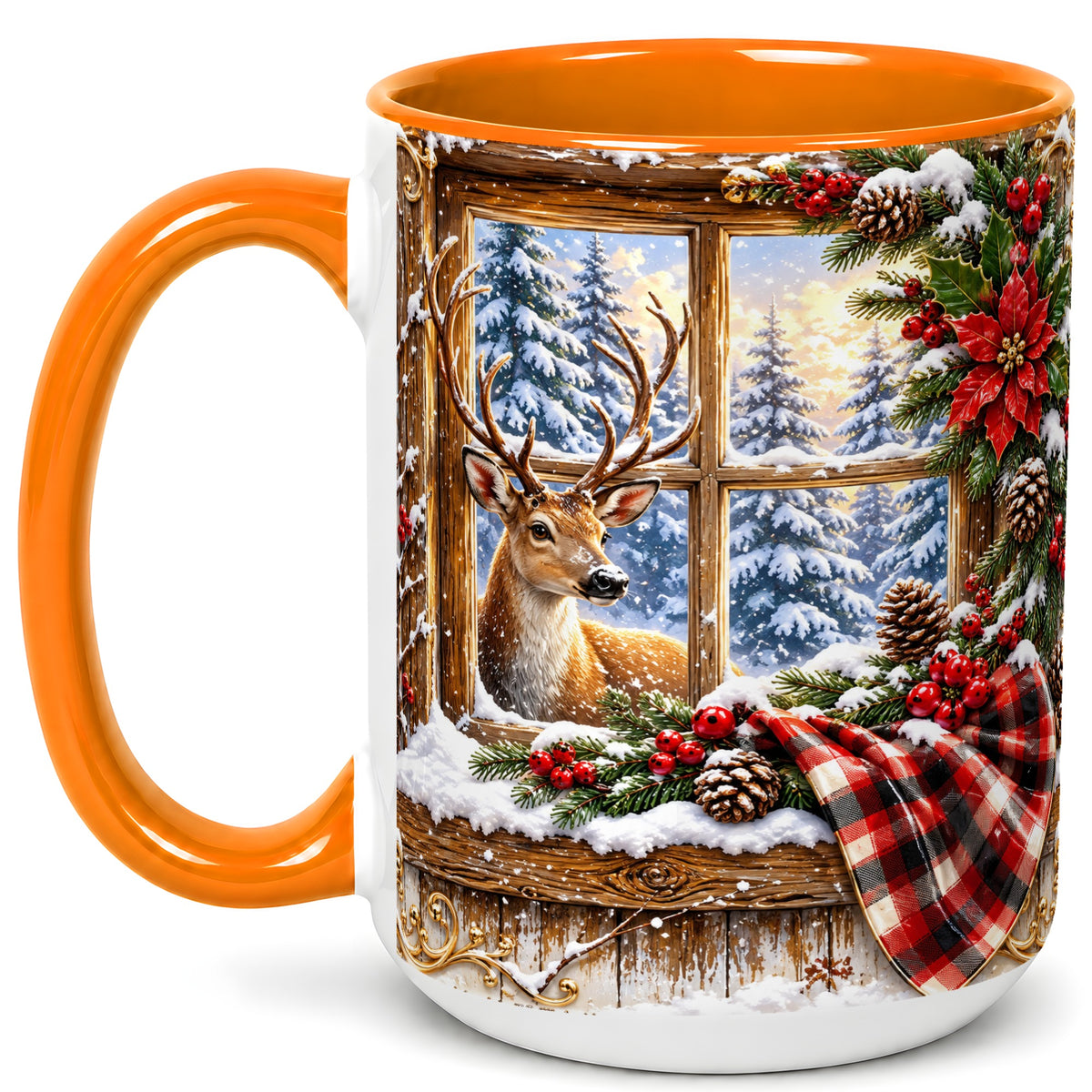 #pl[15oz|Orange] Winter Deer Coffee Mug, Christmas Deer Mug, Ceramic Cup