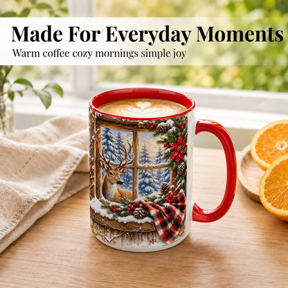 #pl[15oz|Red] Winter Deer Coffee Mug, Christmas Deer Mug, Ceramic Cup
