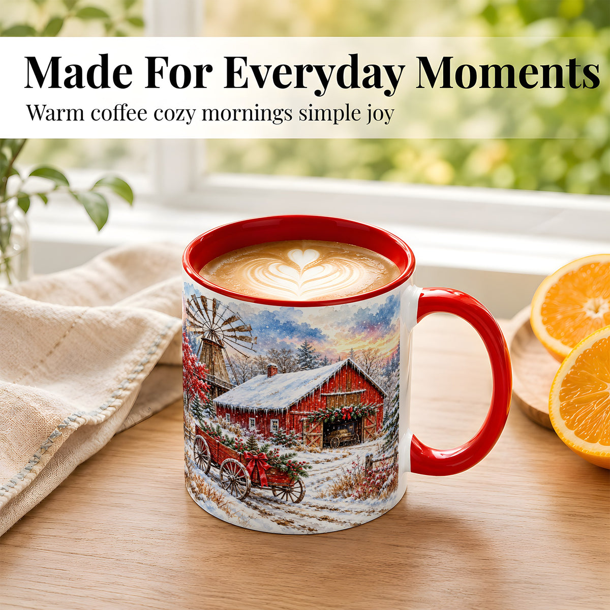 #pl[11oz|Red] Red Barn Coffee Mug, Winter Farmhouse Mug, Ceramic Cup