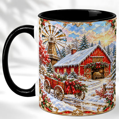 #pl[11oz|Black] Windmill Barn Coffee Mug, Winter Farm Mug, Ceramic Cup
