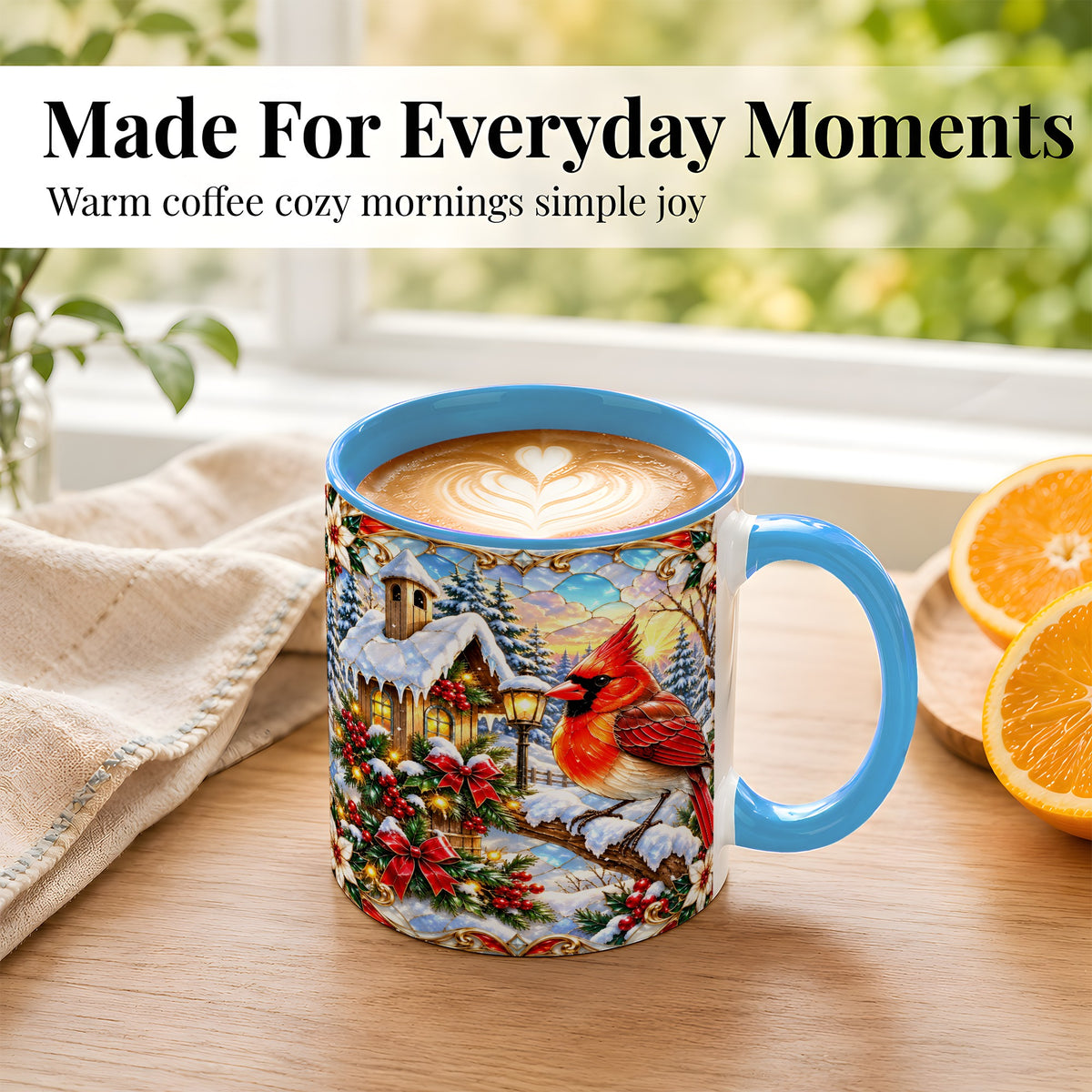 #pl[11oz|Blue] Christmas Cardinal Coffee Mug, Winter Bird Mug, Ceramic Cup