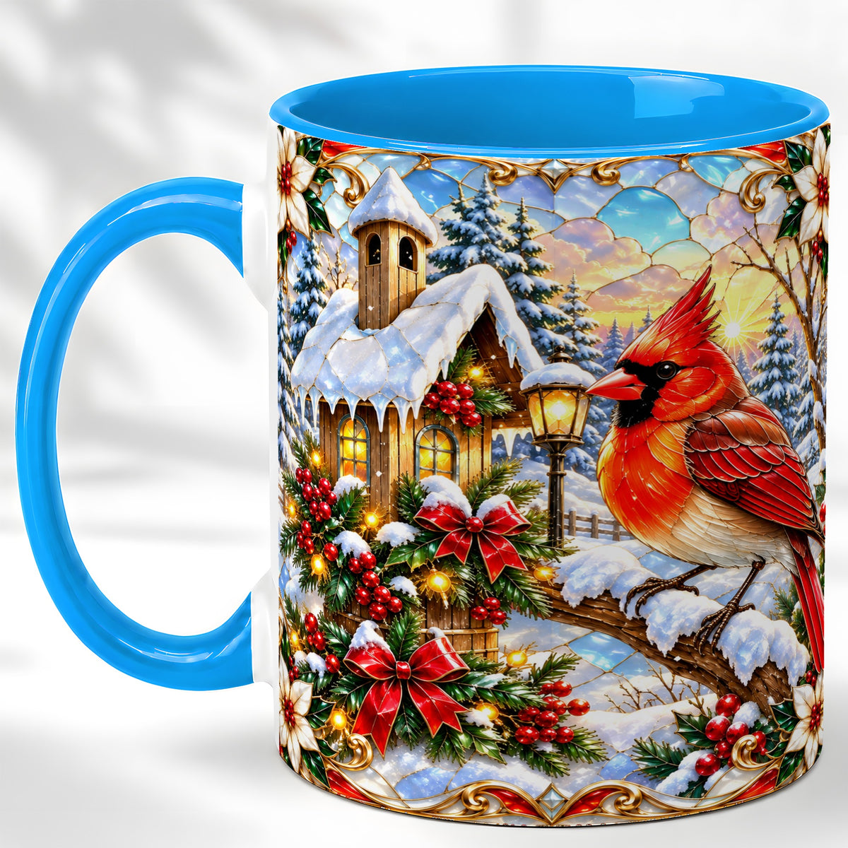 #pl[11oz|Blue] Christmas Cardinal Coffee Mug, Winter Bird Mug, Ceramic Cup