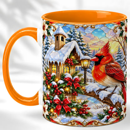 #pl[11oz|Orange] Christmas Cardinal Coffee Mug, Winter Bird Mug, Ceramic Cup