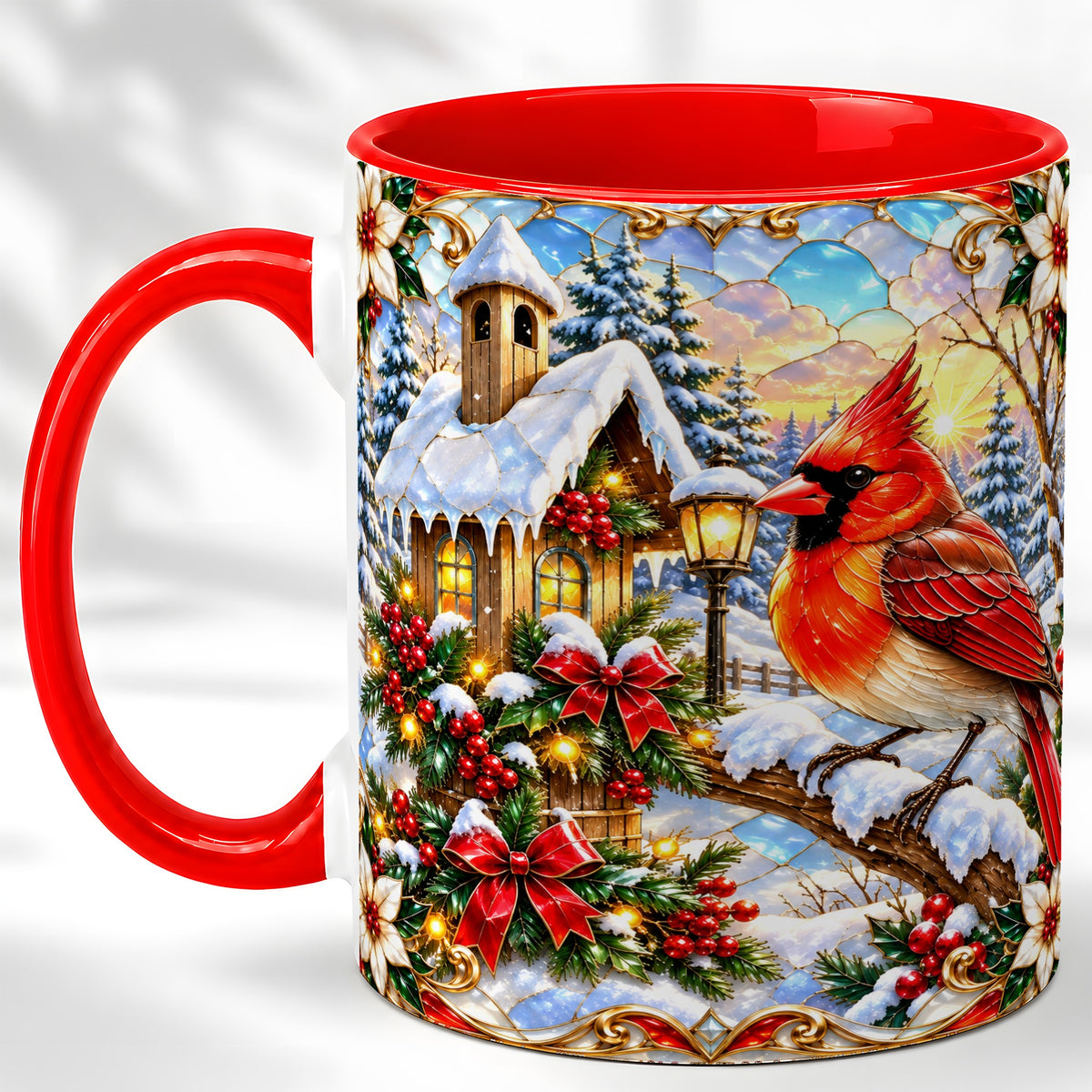 Christmas Cardinal Coffee Mug, Winter Bird Mug, Ceramic Cup