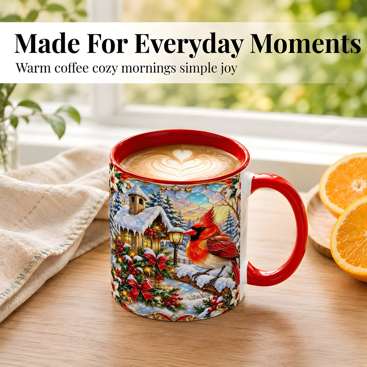#pl[11oz|Red] Christmas Cardinal Coffee Mug, Winter Bird Mug, Ceramic Cup