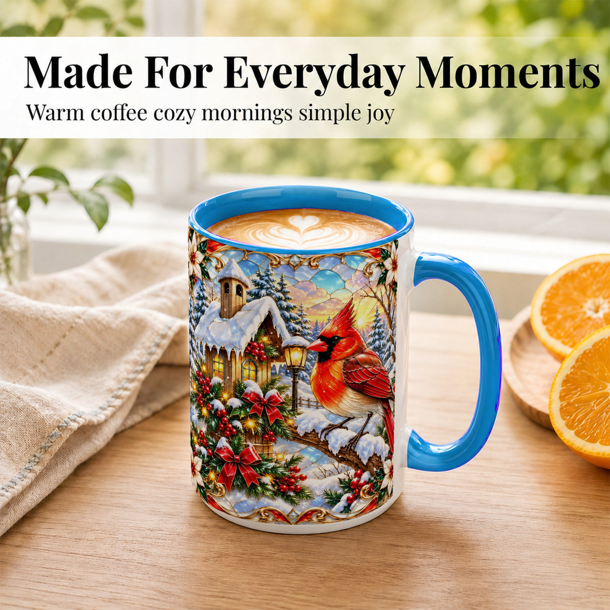 #pl[15oz|Blue] Christmas Cardinal Coffee Mug, Winter Bird Mug, Ceramic Cup