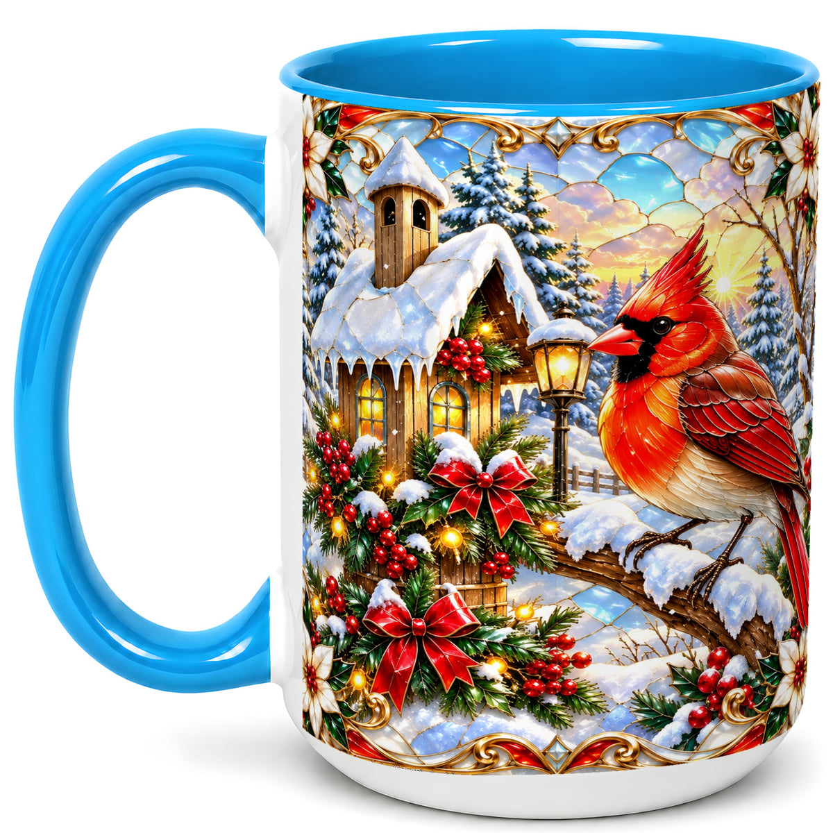 #pl[15oz|Blue] Christmas Cardinal Coffee Mug, Winter Bird Mug, Ceramic Cup