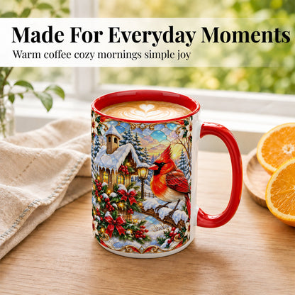 #pl[15oz|Red] Christmas Cardinal Coffee Mug, Winter Bird Mug, Ceramic Cup