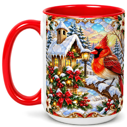 #pl[15oz|Red] Christmas Cardinal Coffee Mug, Winter Bird Mug, Ceramic Cup