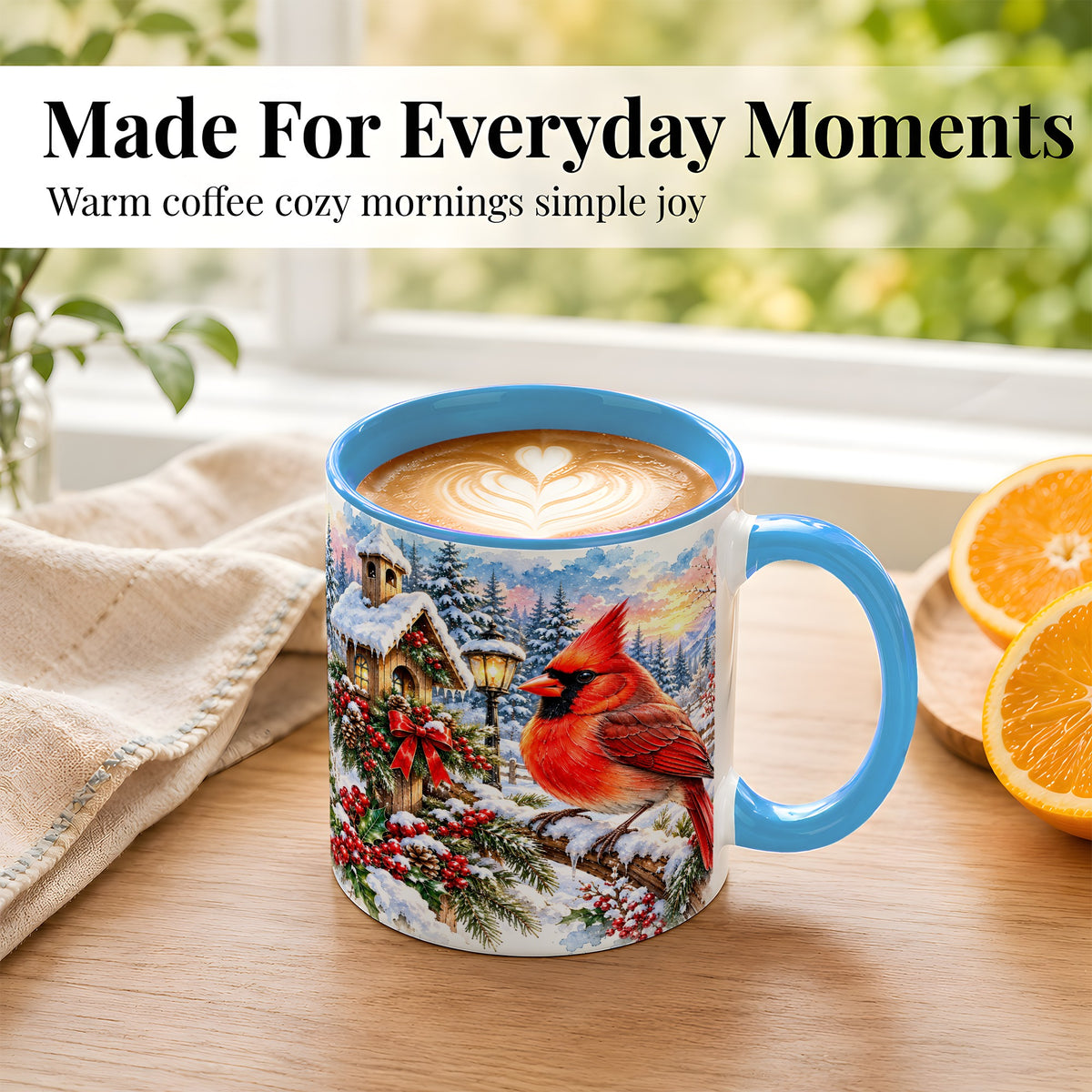 #pl[11oz|Blue] Watercolor Cardinal Coffee Mug, Winter Bird Mug, Ceramic Cup