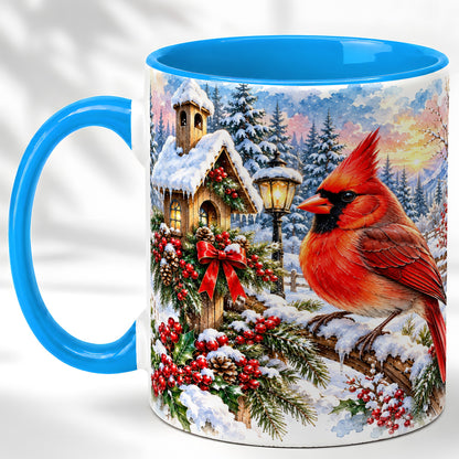#pl[11oz|Blue] Watercolor Cardinal Coffee Mug, Winter Bird Mug, Ceramic Cup