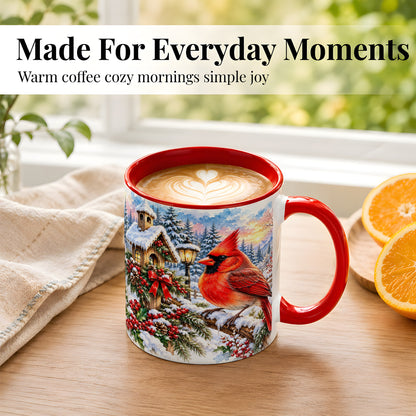 #pl[11oz|Red] Watercolor Cardinal Coffee Mug, Winter Bird Mug, Ceramic Cup
