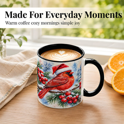 #pl[11oz|Black] Christmas Cardinal Coffee Mug, Winter Bird Mug, Ceramic Cup