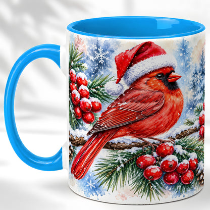 #pl[11oz|Blue] Christmas Cardinal Coffee Mug, Winter Bird Mug, Ceramic Cup