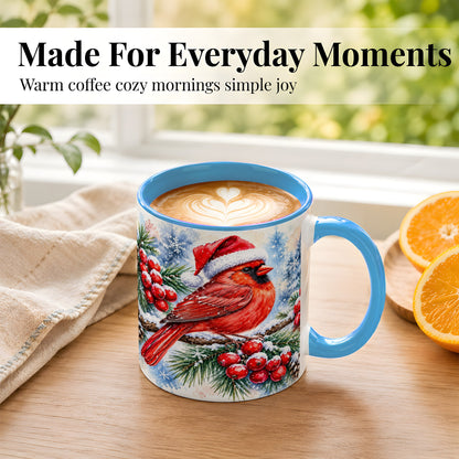 #pl[11oz|Blue] Christmas Cardinal Coffee Mug, Winter Bird Mug, Ceramic Cup