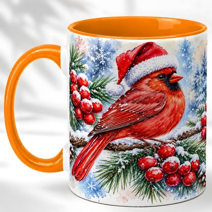 #pl[11oz|Orange] Christmas Cardinal Coffee Mug, Winter Bird Mug, Ceramic Cup