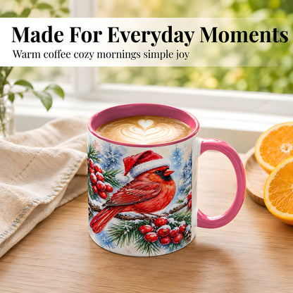 #pl[11oz|Pink] Christmas Cardinal Coffee Mug, Winter Bird Mug, Ceramic Cup