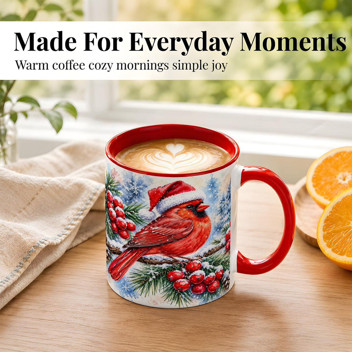 #pl[11oz|Red] Christmas Cardinal Coffee Mug, Winter Bird Mug, Ceramic Cup