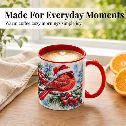 #pl[11oz|Red] Christmas Cardinal Coffee Mug, Winter Bird Mug, Ceramic Cup